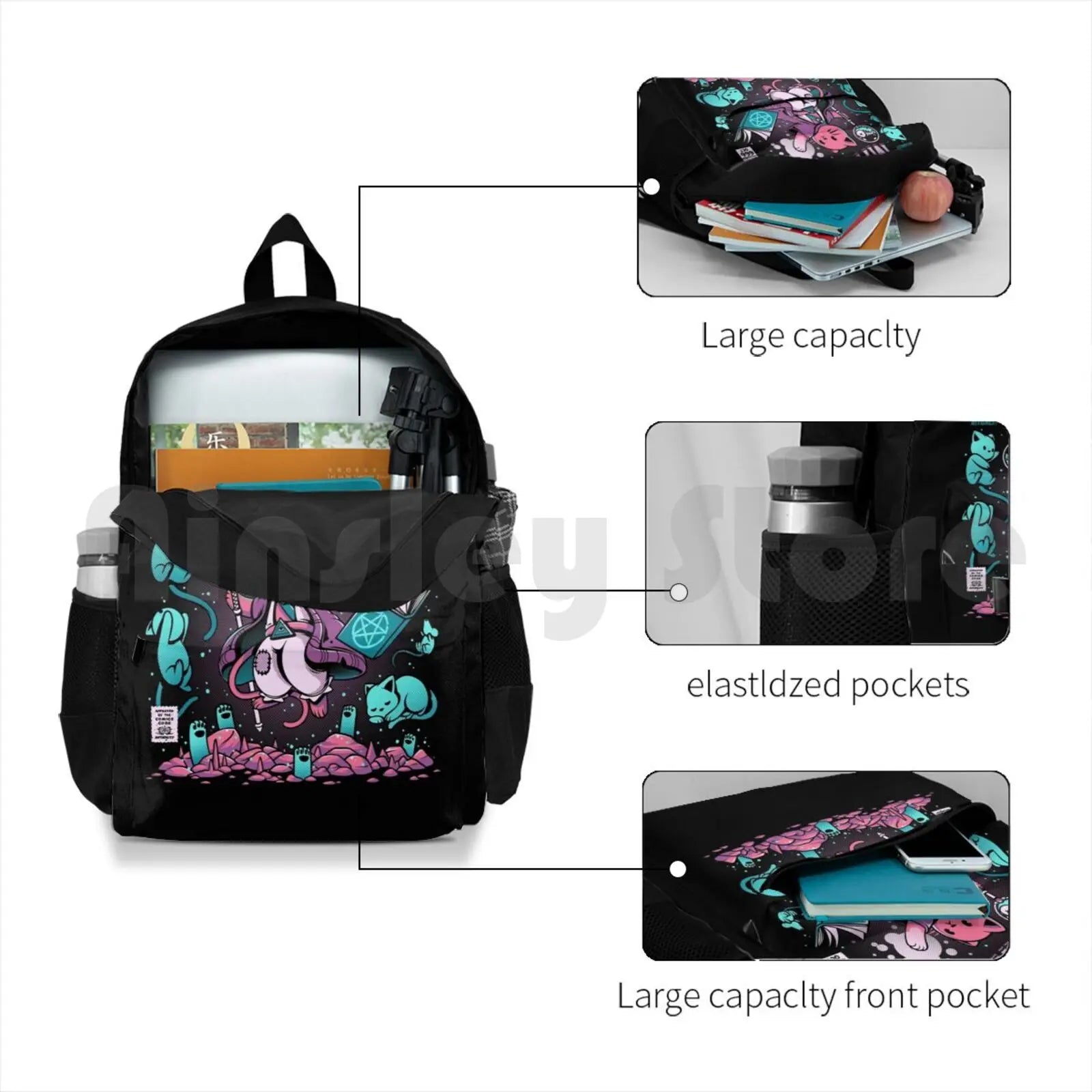 Nekomancer Outdoor Hiking Backpack Waterproof Camping Travel Cats Kitty Comics