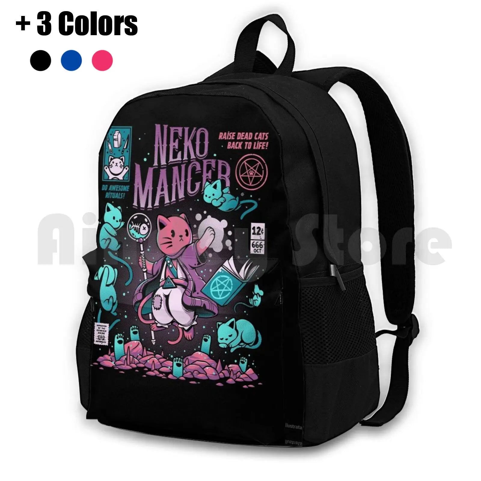 Nekomancer Outdoor Hiking Backpack Waterproof Camping Travel Cats Kitty Comics