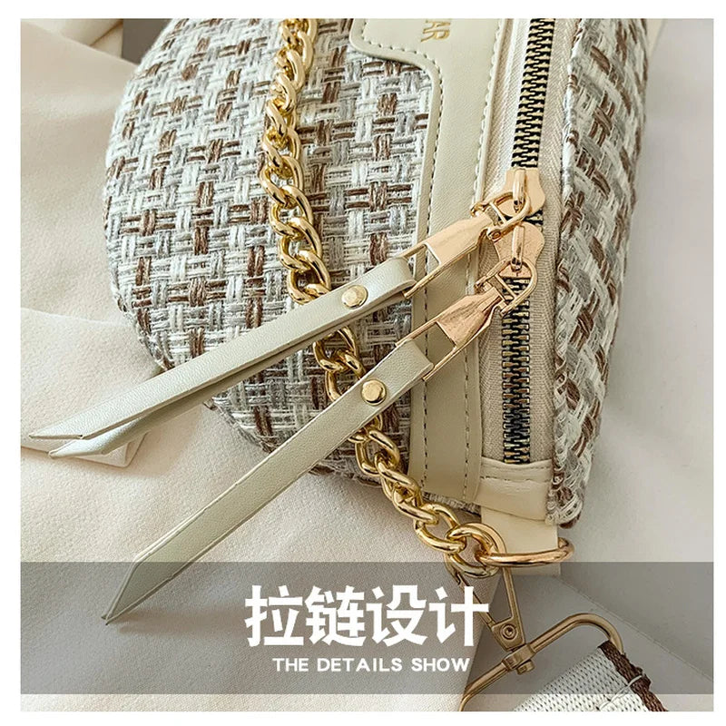 Woven Chest Bag Women Ins Chain Small Waist Messenger Bag
