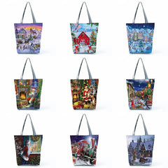 Customizable Christmas Girl Tote Bag Santa Print Handbag for Women