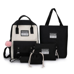 5Pcs Canvas Backpacks School Bags for Teenage Girls Bookbags Students