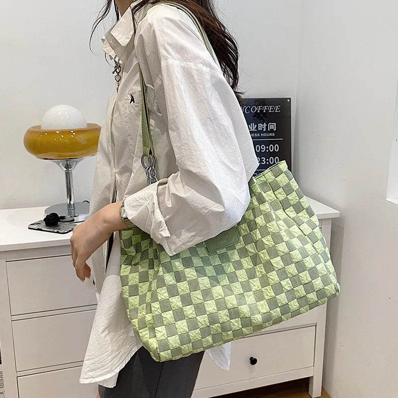 Plaid Shoulder Bags for Women Vintage Large Capacity Totes