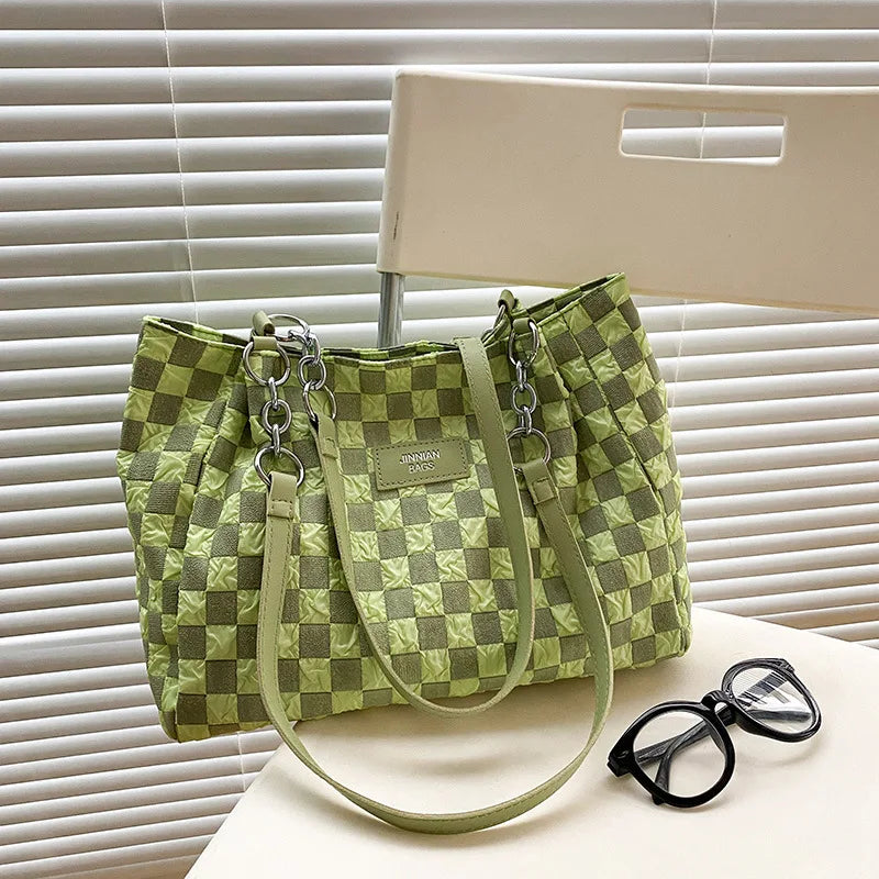 Plaid Shoulder Bags for Women Vintage Large Capacity Totes