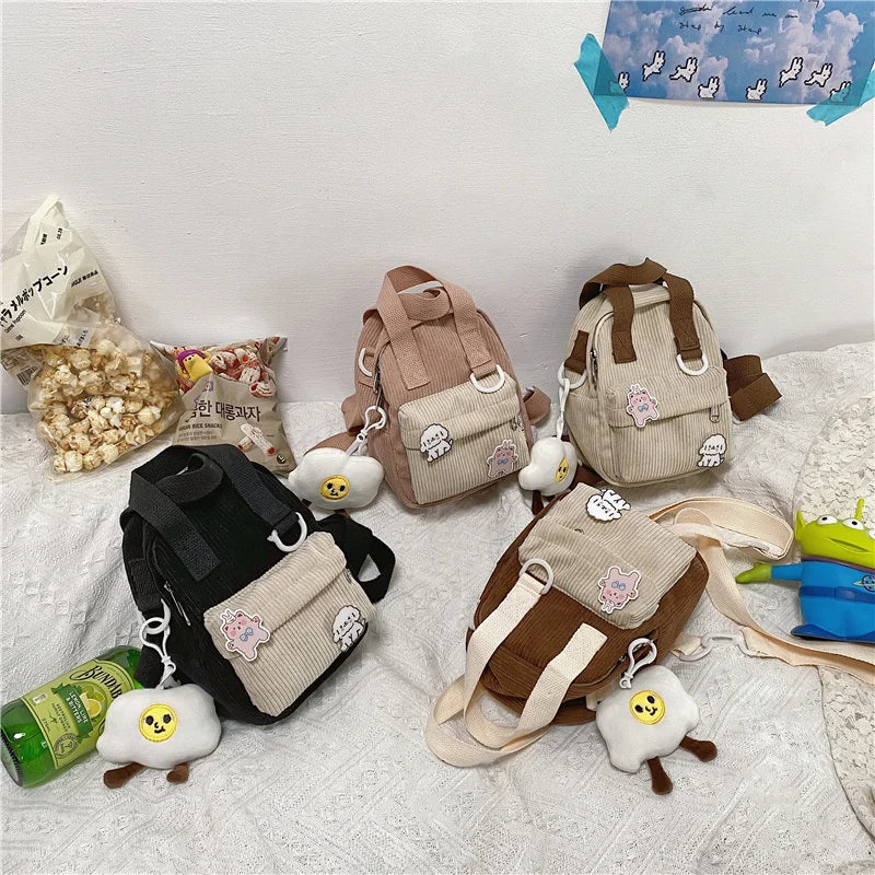 Corduroy Backpack Student Handbag One-shoulder Messenger Bag