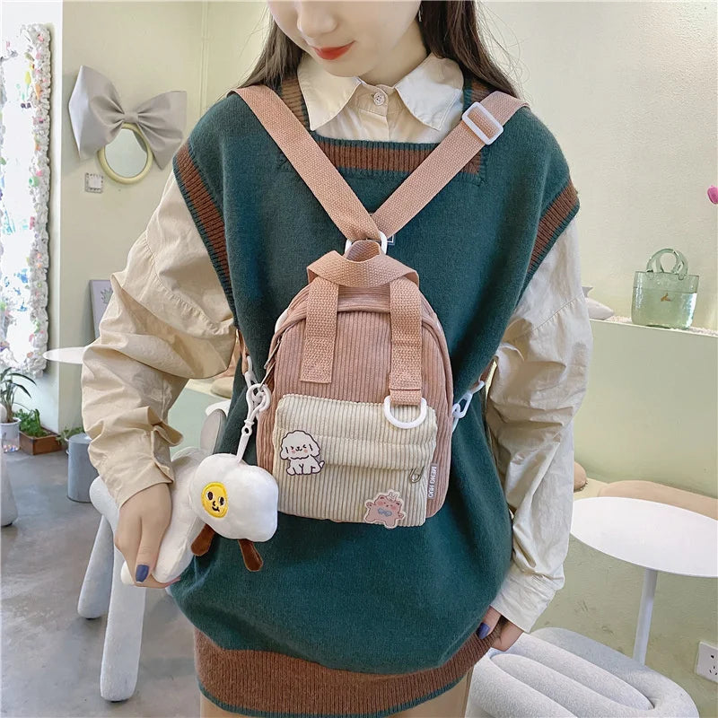 Corduroy Backpack Student Handbag One-shoulder Messenger Bag