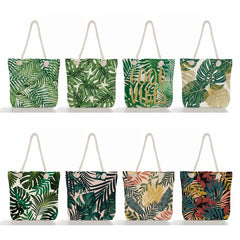 Tropical Palm Monstera Leaves Beach Tote Bag Women Summer Large Capacity