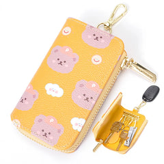 Bear Print Women Key Holder Wallet Chain PU Leather Organizer Case
