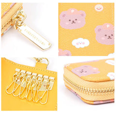 Bear Print Women Key Holder Wallet Chain PU Leather Organizer Case