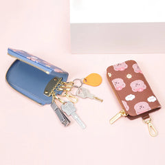 Bear Print Women Key Holder Wallet Chain PU Leather Organizer Case