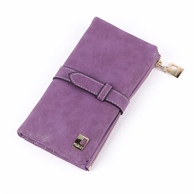 Long Purse Two Fold Wallet Nubuck PU Leather Zipper Suede Ladies Clutch Bag