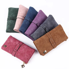 Long Purse Two Fold Wallet Nubuck PU Leather Zipper Suede Ladies Clutch Bag