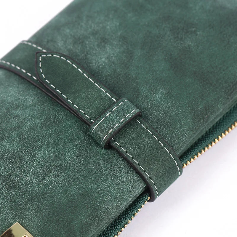 Long Purse Two Fold Wallet Nubuck PU Leather Zipper Suede Ladies Clutch Bag