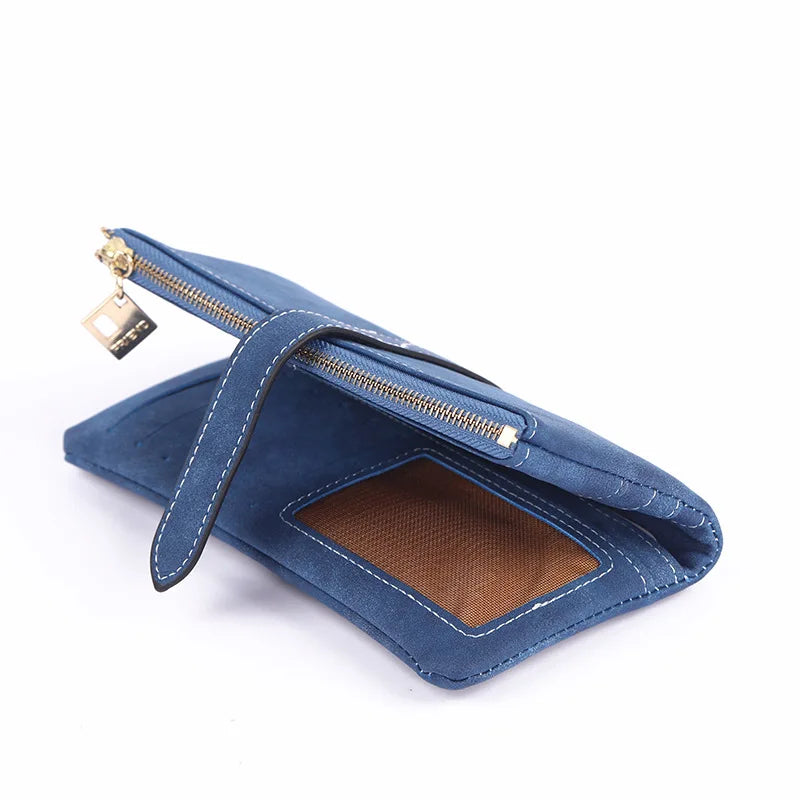 Long Purse Two Fold Wallet Nubuck PU Leather Zipper Suede Ladies Clutch Bag