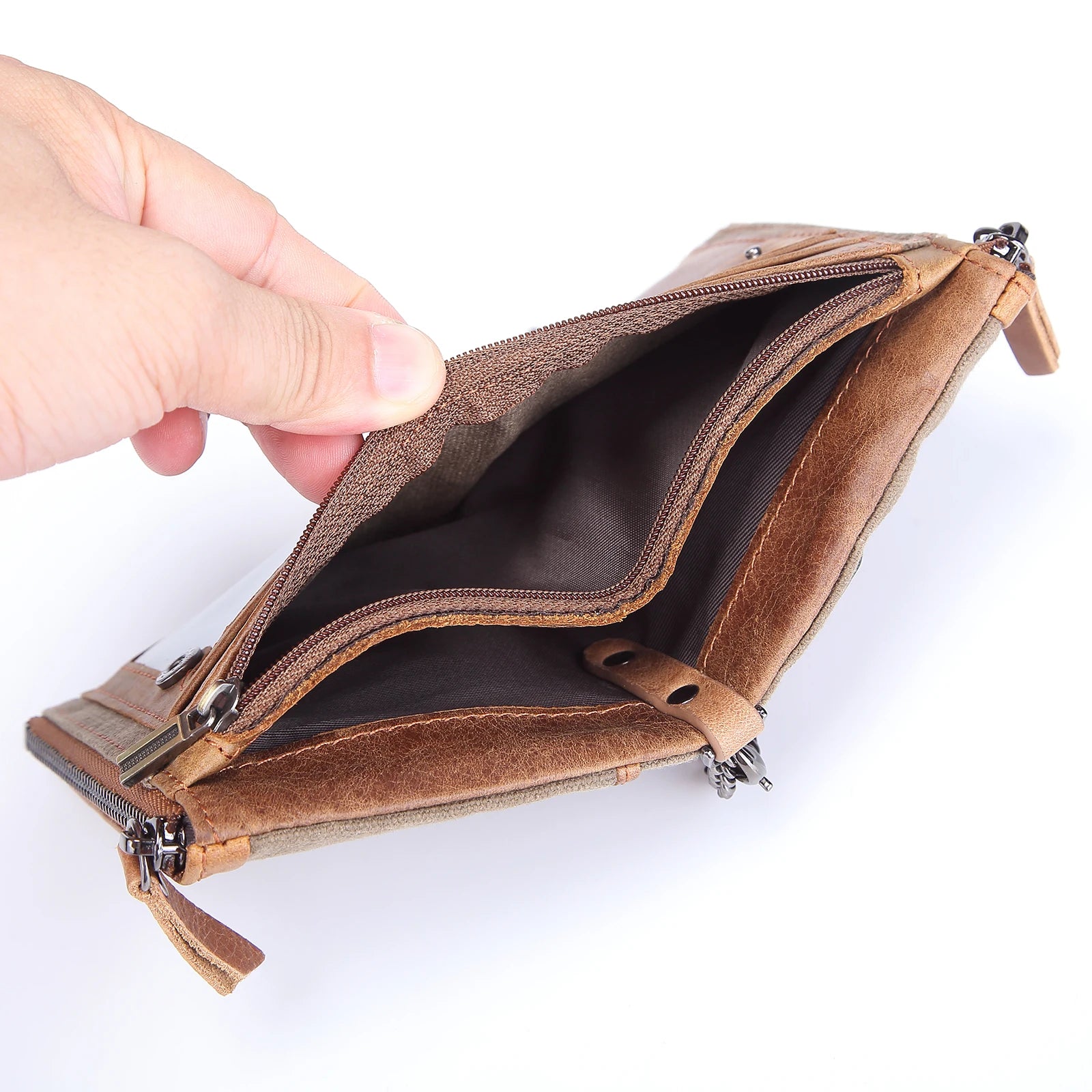 RFID Vintage Men Wallet Short Leather Zipper Casual Wallet Male Purse
