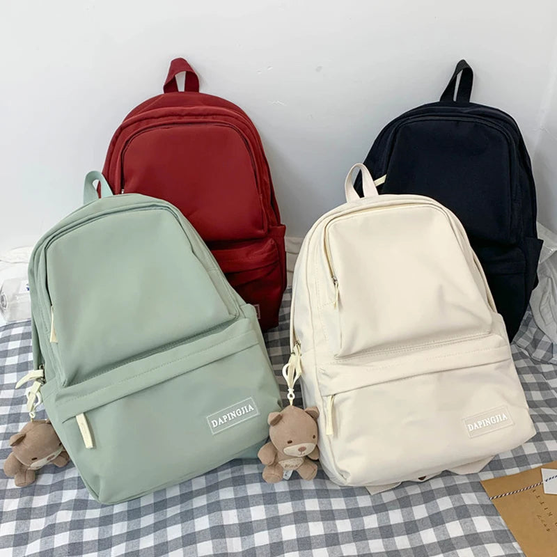 Candy Double Zipper Women Backpack Waterproof Nylon School Bag