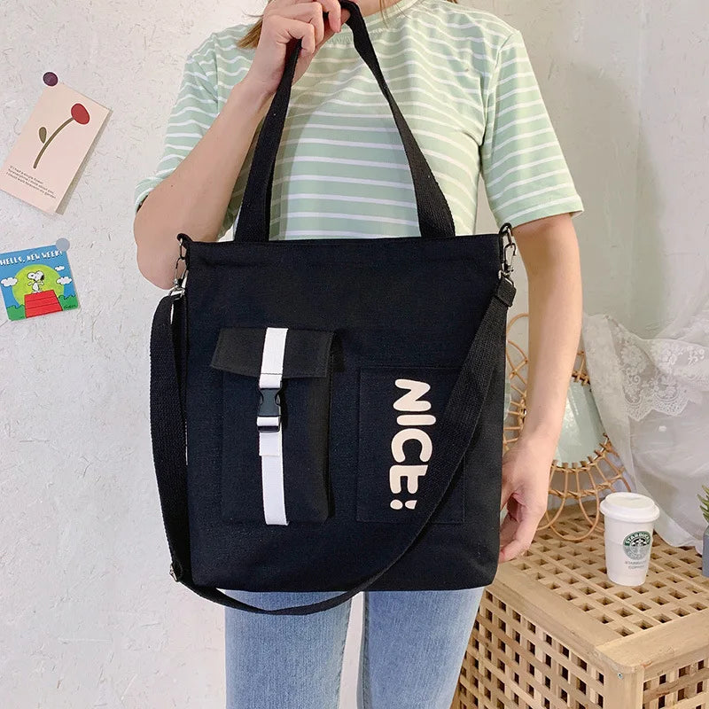 Large Capacity Canvas Shoulder Bag Casual Messenger Handbag Student Class