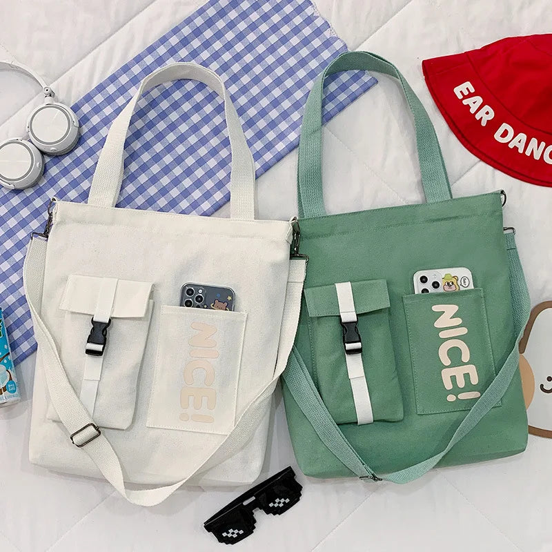 Large Capacity Canvas Shoulder Bag Casual Messenger Handbag Student Class