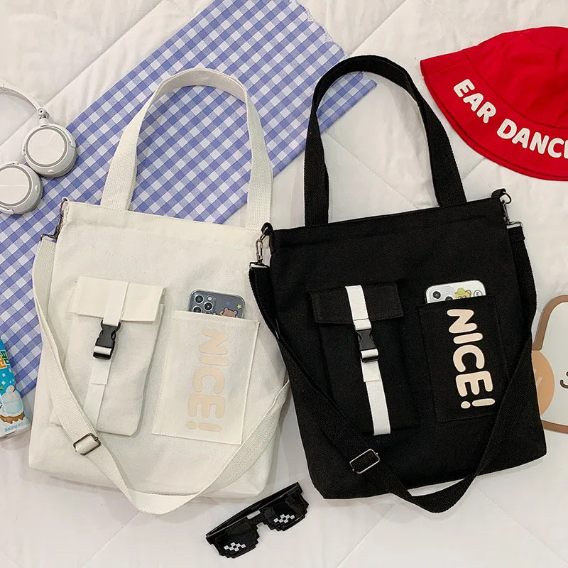 Large Capacity Canvas Shoulder Bag Casual Messenger Handbag Student Class