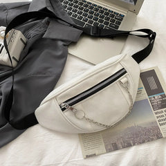 Canvas Chain Fanny Waist Bag Zipper Chest Bag Sport Travel Girl Waist Belt Bags