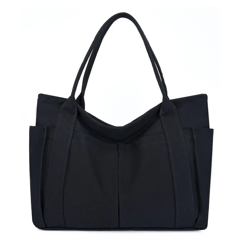 Canvas Multi-pockets Zipper Handbag for Student School Teacher Leisure Tote