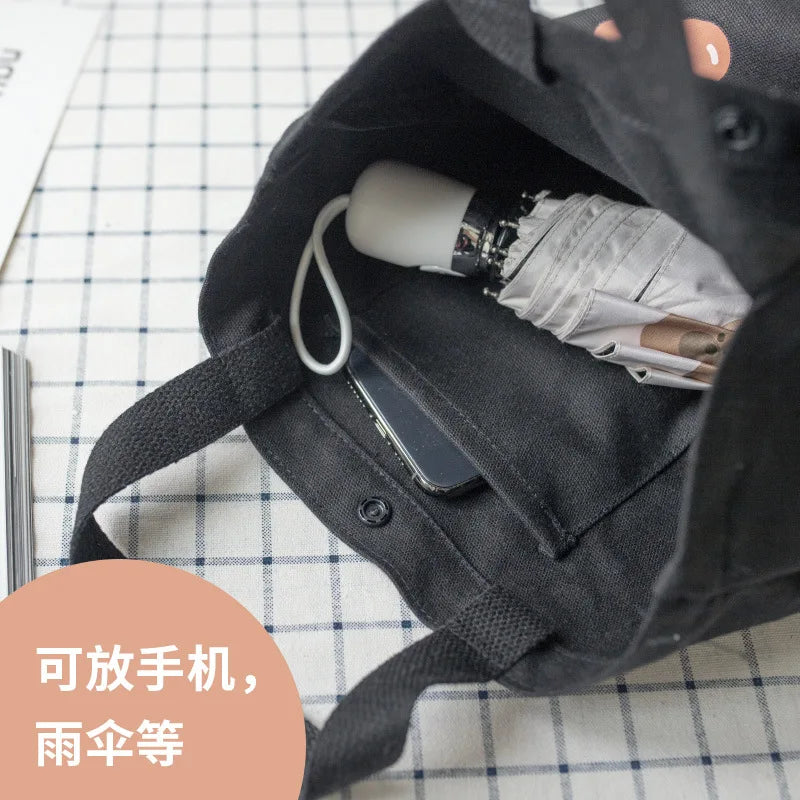 Canvas School Lunch Bag Women's Bucket Bag Portable Lunch Box Cherry Bag