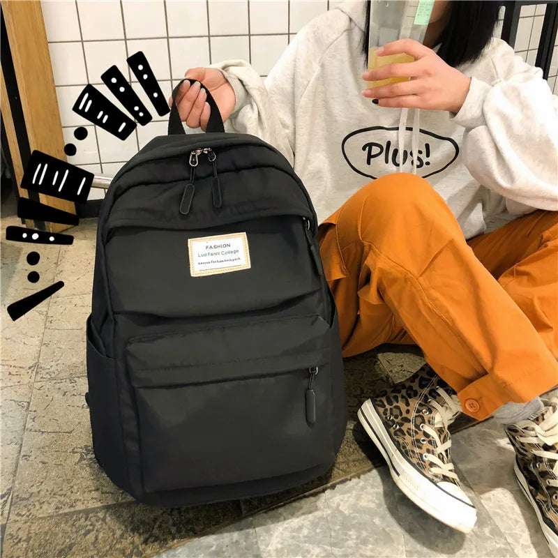 Solid Nylon Women Backpack Student School Bag Teenage Girls Shoulder Bags