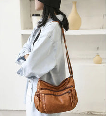 Soft Leather Shoulder Bag Multi-pocket Crossbody Handbag