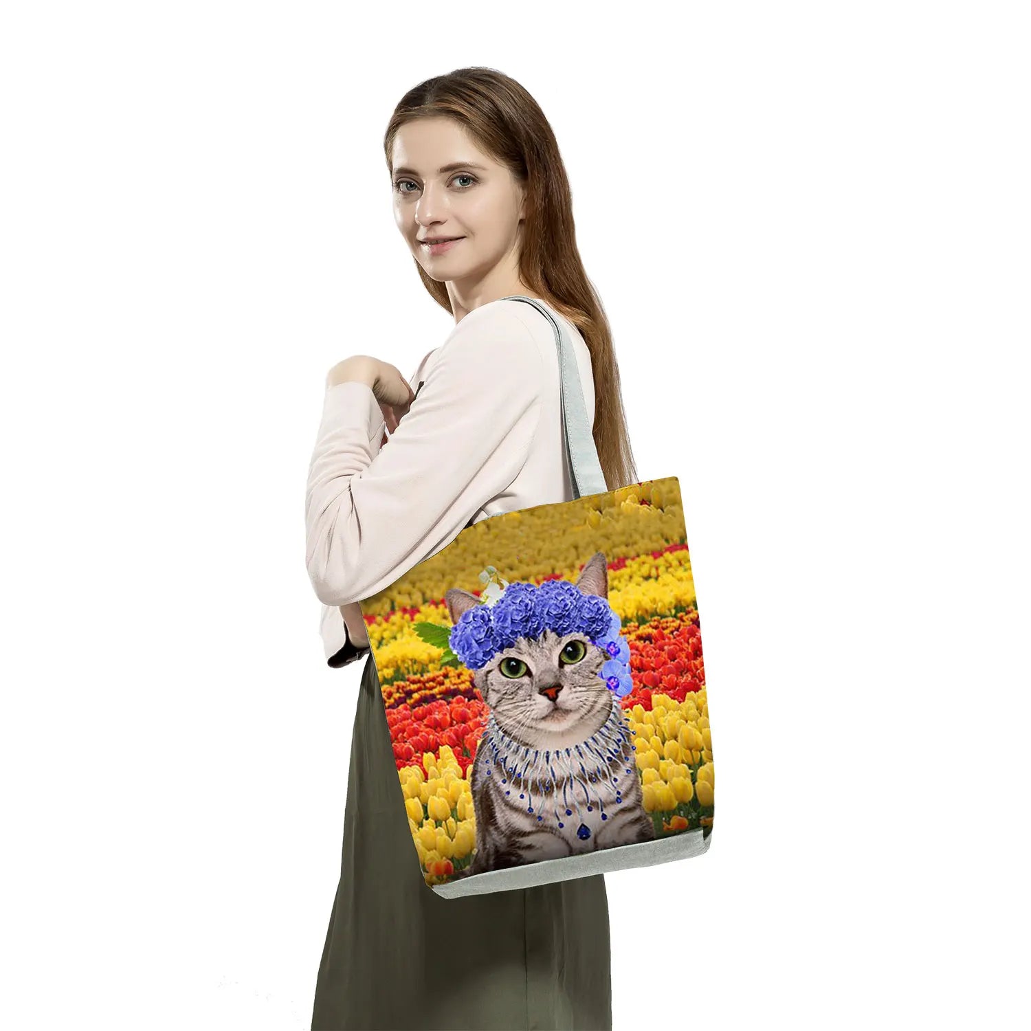 Cat Print Handbag Large Capacity Shoulder Travel Beach Bag