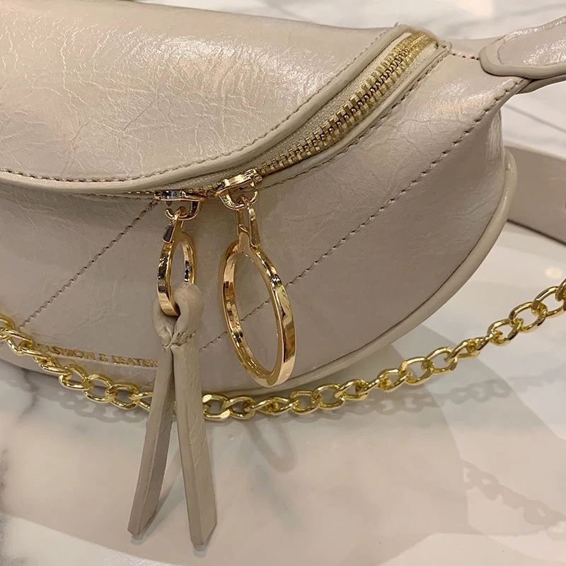 Chain Leather Crossbody Bags Women Small Shoulder Messenger Waist Bag