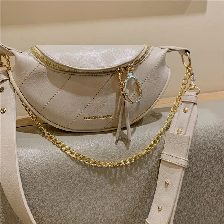 Chain Leather Crossbody Bags Women Small Shoulder Messenger Waist Bag