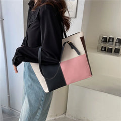 Large-capacity Color-Block Tote Bag for Women
