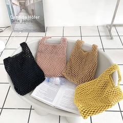 Cotton Thread Knit Women Handbags Hollow Out Net Tote Bag