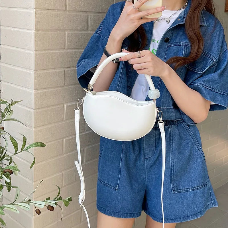 Small Pink Solid Handbag Sweet and Gentle Shoulder Messenger Bag