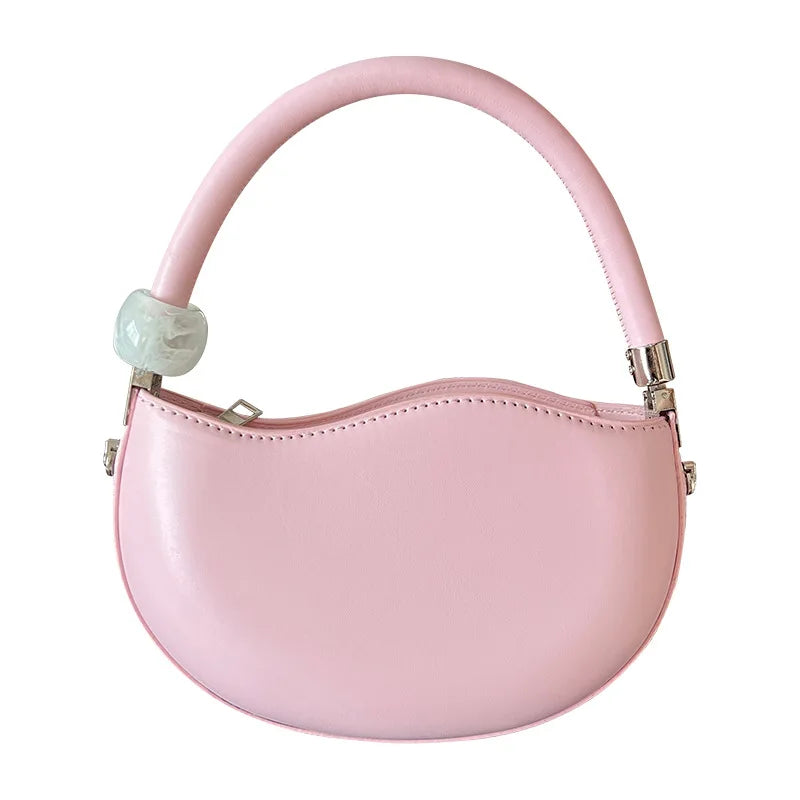 Small Pink Solid Handbag Sweet and Gentle Shoulder Messenger Bag