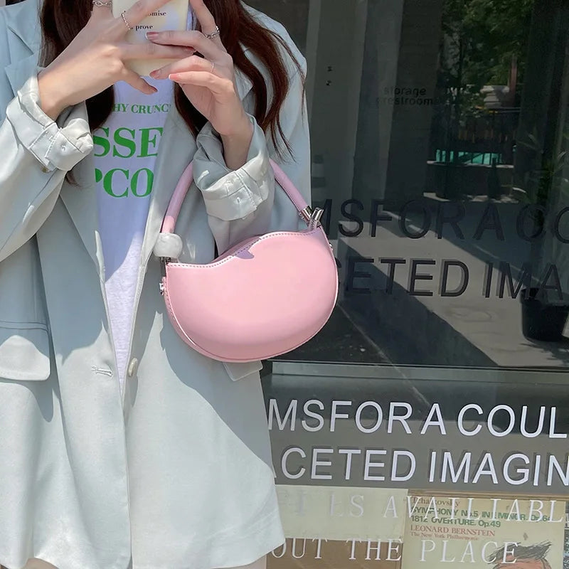 Small Pink Solid Handbag Sweet and Gentle Shoulder Messenger Bag