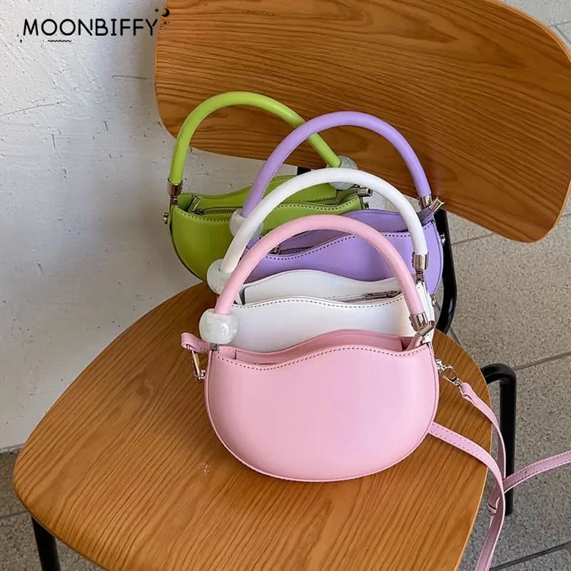 Small Pink Solid Handbag Sweet and Gentle Shoulder Messenger Bag