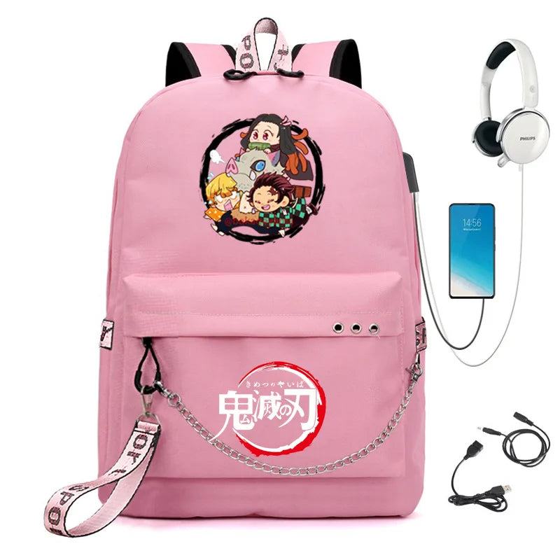 Demon Slayer Backpack Canvas Travel High School Students School Bags
