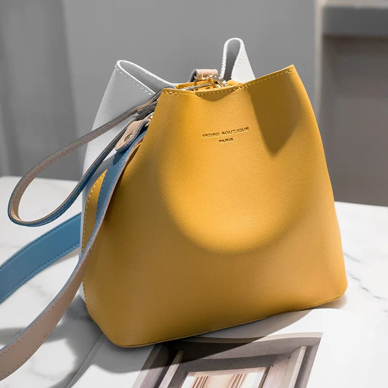 Women Handbags PU Leather Bucket Shoulder Bags Female Larger Capacity