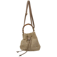 Drawstring Straw Bucket Bag Women's Woven Shoulder Beach Handbag