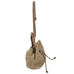 Drawstring Straw Bucket Bag Women's Woven Shoulder Beach Handbag