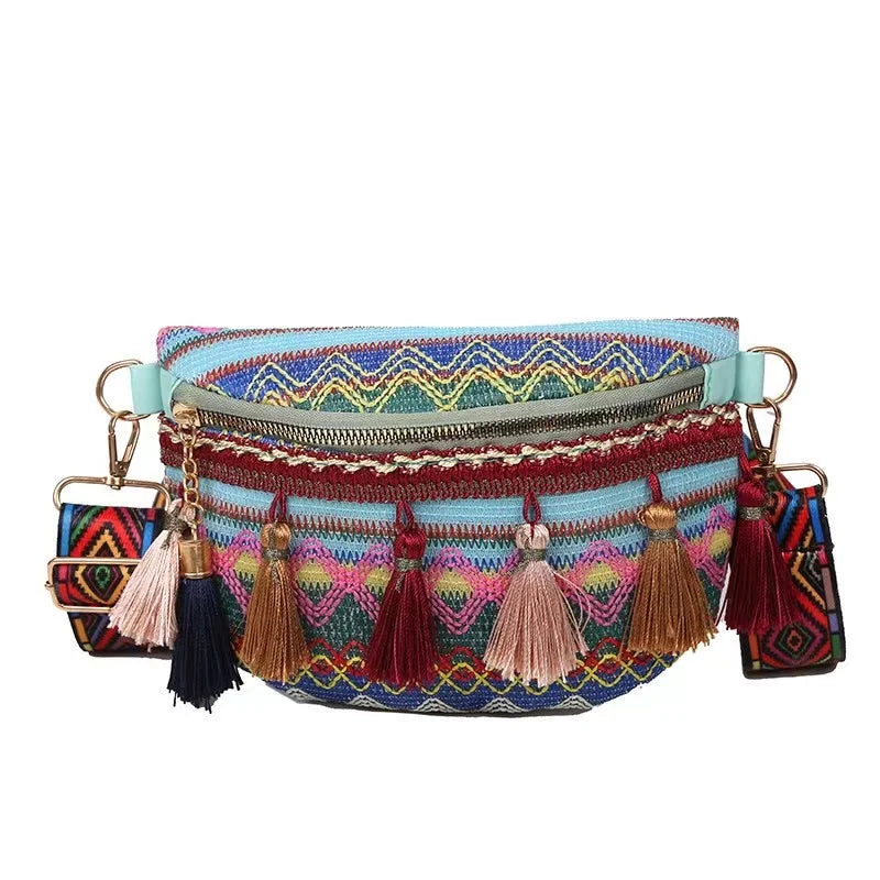 Ethnic Style Women Small Bag Tassel Braided Crossbody Fanny Pack