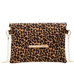 Leopard Brown Leather Clutch Bag with Tassels for Women