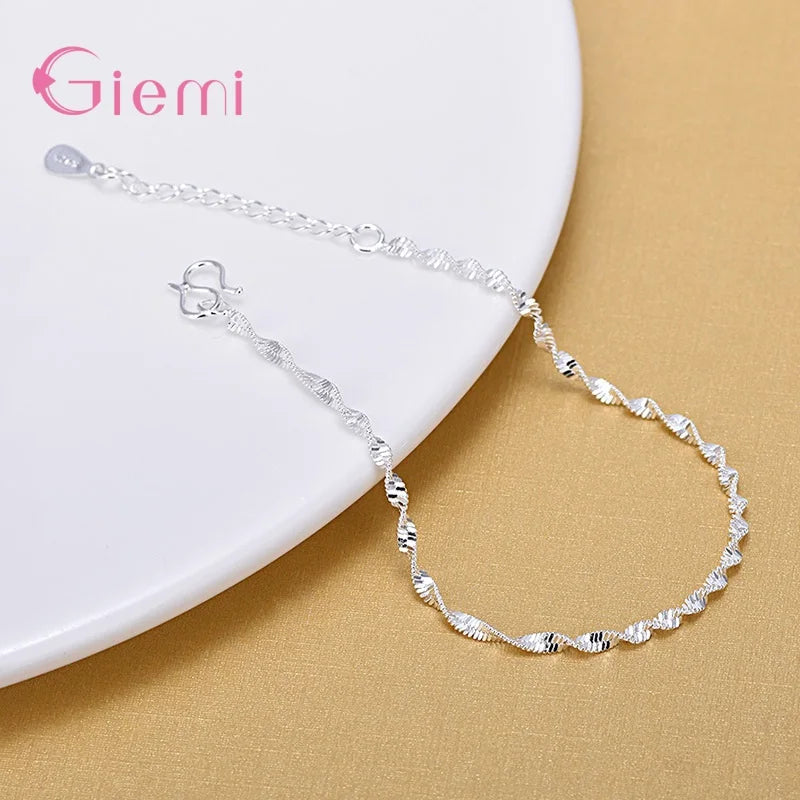 925 Silver Anklet Twisted Weave Chain for Women Girl