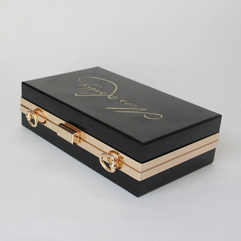 Vintage Solid Frame Evening Bag Letter Clutch Purse