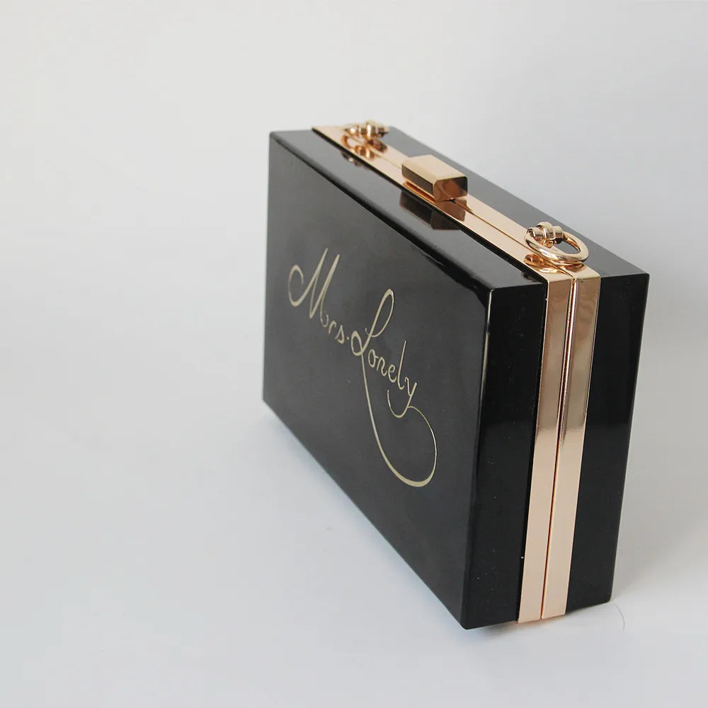 Vintage Solid Frame Evening Bag Letter Clutch Purse
