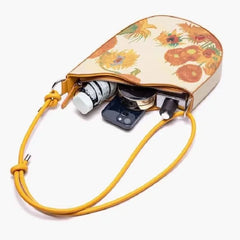 Women Bag Wave Saddle Bag Oil Painting Series Sunflower Splicing Armpit