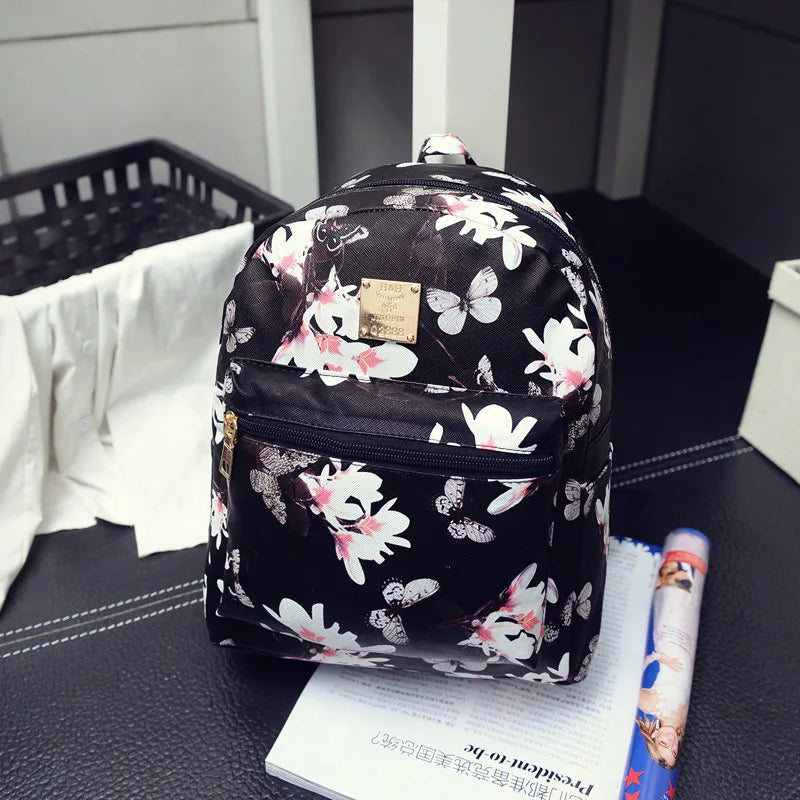 Butterfly Flower Kids Backpack Floral Pattern PU Leather Bag