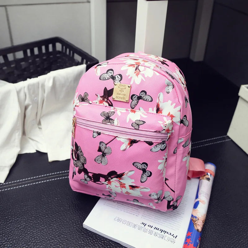 Butterfly Flower Kids Backpack Floral Pattern PU Leather Bag