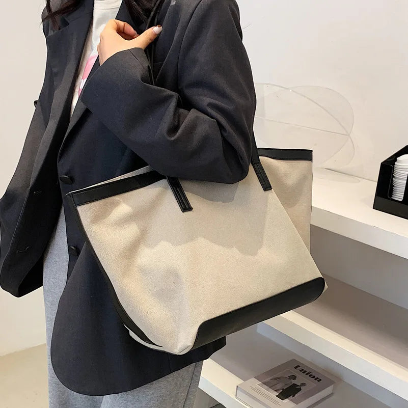 Large Capacity Canvas Tote Bag Foreign Style Shopper Bag