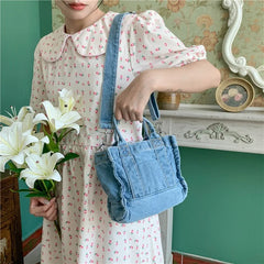 Denim Crossbody Bag Ladies Casual Jean Fabric PurseHandbag Casual Messenger